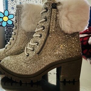 New Without Tags - Very G Glitter Fur-Trimmed Ankle Boots - 7.5